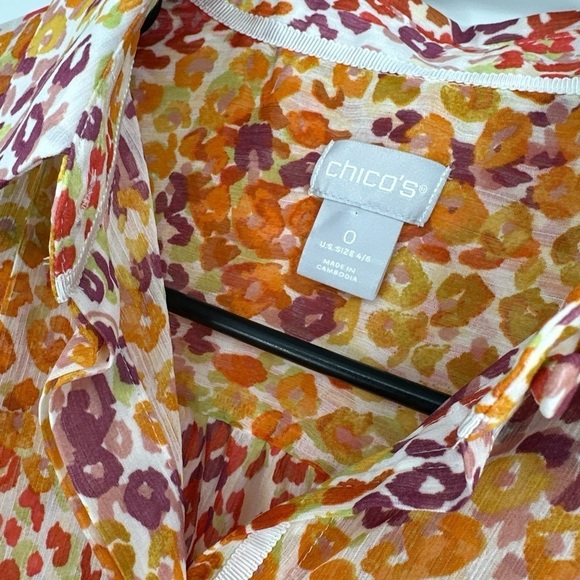 Chico’s Crinkle Chiffon Shirt Animal Print Sheer Sunburst Size 0 NWT $89.50 - Picture 4 of 5